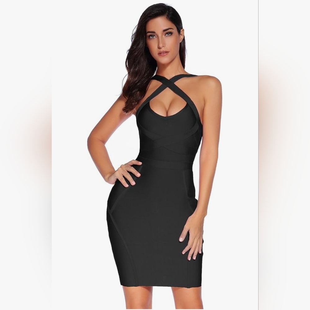 Meilun Women's Celebrity Party Tight Bodycon Pencil Bandage Dress (S, Black)